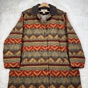 VTG Woolrich Women's 2XL Wool Long Trench Coat Duster Blanket Southwest Aztec